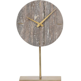 Libra Interiors Dark Travertine Mantle Clock on Gold Stand