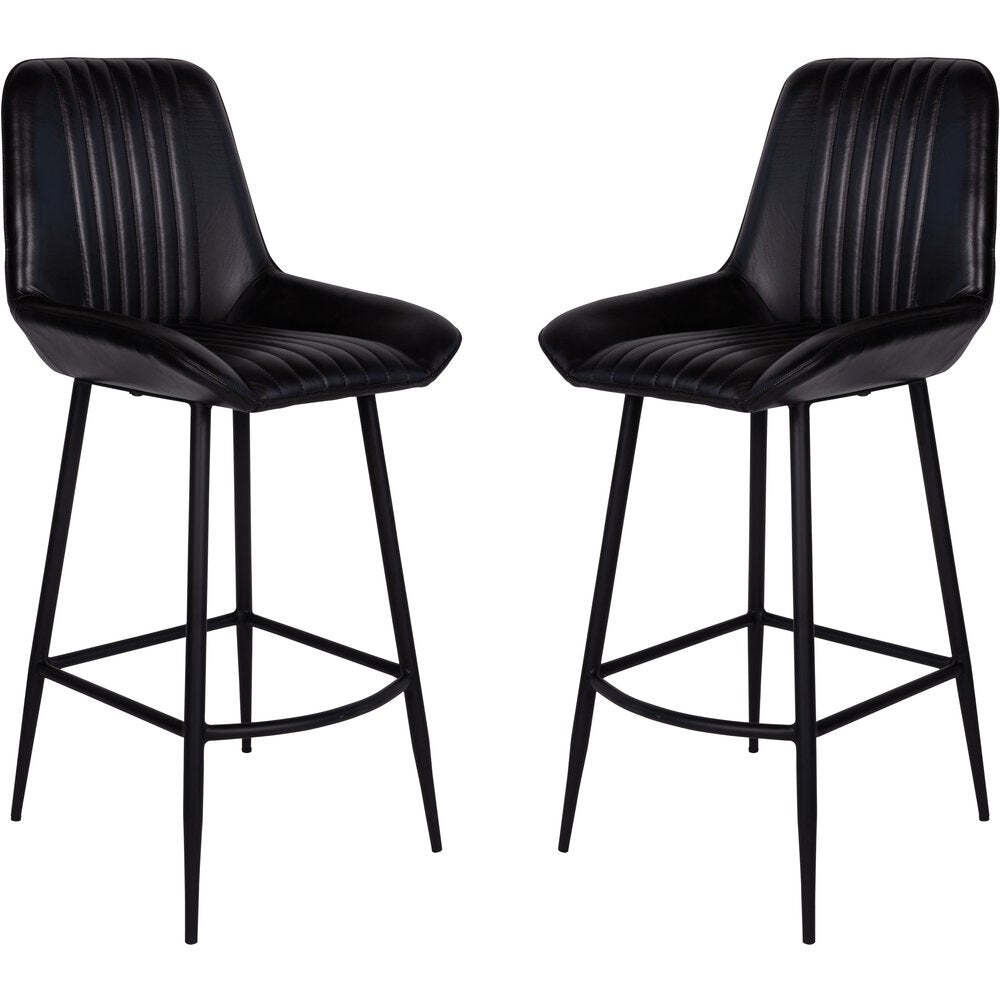 Libra Interiors Pair of Pembroke Leather Bar Stools in Charcoal - image 1