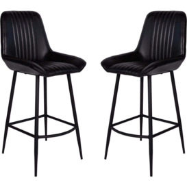 Libra Interiors Pair of Pembroke Leather Bar Stools in Charcoal