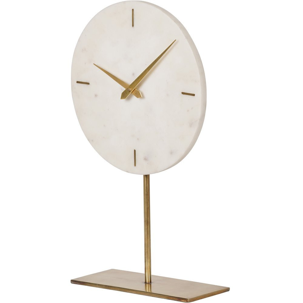 Libra Interiors White Marble Mantle Clock on Gold Stand - image 1