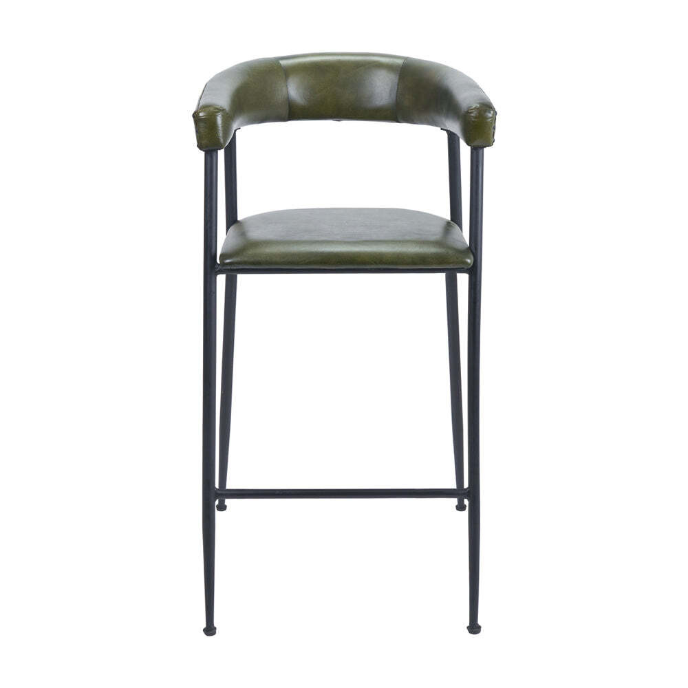 Olivia's Fennel Leather and Iron Curved Bar Stool in Sage Green - Outlet