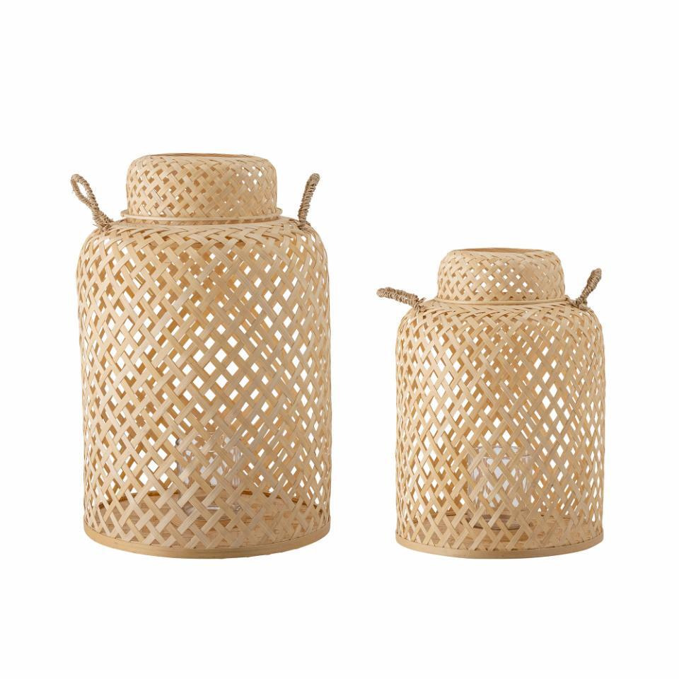 Bloomingville Outdoor Madlin Set of 2 Bamboo Lanterns with Glass in Natural - image 1
