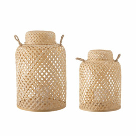 Bloomingville Outdoor Madlin Set of 2 Bamboo Lanterns with Glass in Natural - thumbnail 1