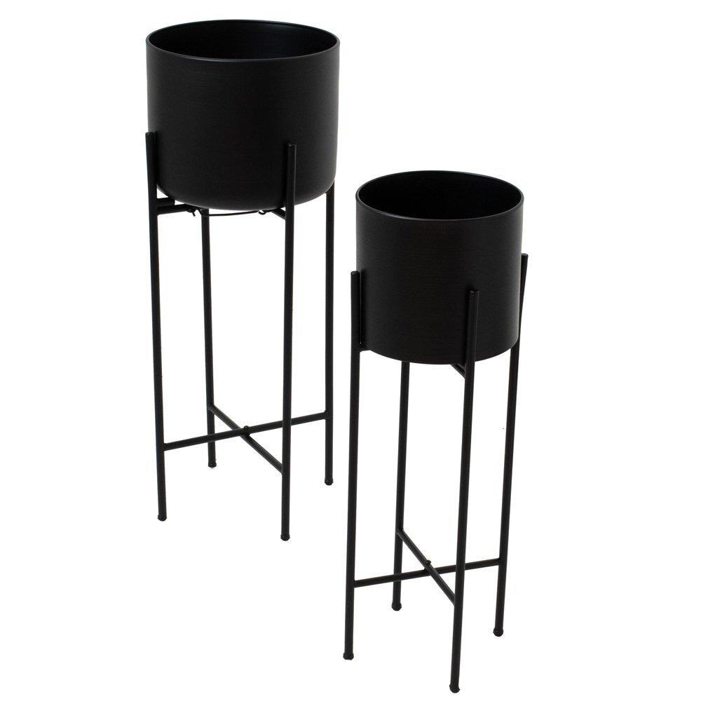 Hill Interiors Set of Two Matt Black Planters on Stand - image 1