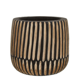 Olivia's Abia Small Engraved Wooden Planter in Black & Natural - Outlet