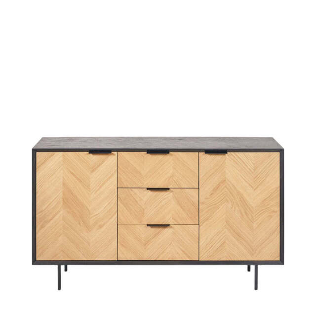 Haro Sideboard - Black & Natural Chevron Oak & Pine Wood