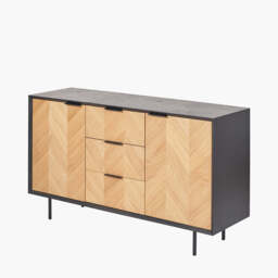 Haro Sideboard - Black & Natural Chevron Oak & Pine Wood - thumbnail 3