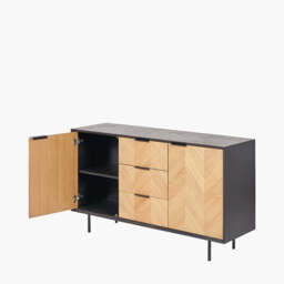Haro Sideboard - Black & Natural Chevron Oak & Pine Wood - thumbnail 5