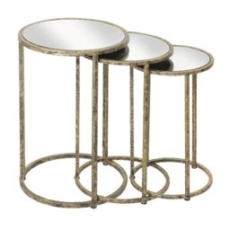 Set of 3 Mirror Top Nest Tables - Antique Gold