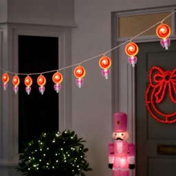 OHS 10 Pack Bow Lollipop String Lights - Hot Pink/White