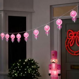 OHS 10 Pack Bow Lollipop String Lights - Hot Pink/White - thumbnail 2