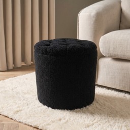 OHS Boucle Storage Ottoman with Buttons - Black - thumbnail 1