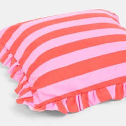 OHS Striped Frill Cushion Covers, Red/Pink - 45 x 45cm - thumbnail 5