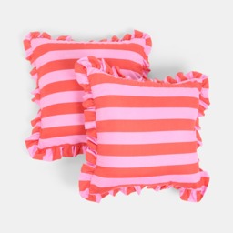 OHS Striped Frill Cushion Covers, Red/Pink - 45 x 45cm - thumbnail 3