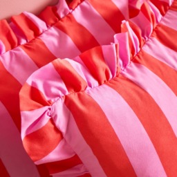OHS Striped Frill Cushion Covers, Red/Pink - 45 x 45cm - thumbnail 2
