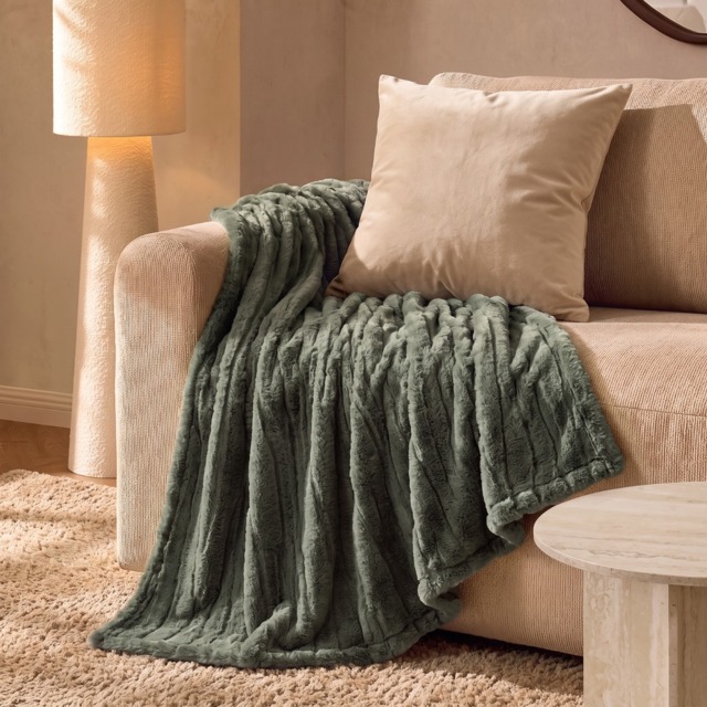 OHS Carved Faux Fur Throw - Woodland Green - image 1