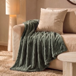 OHS Carved Faux Fur Throw - Woodland Green