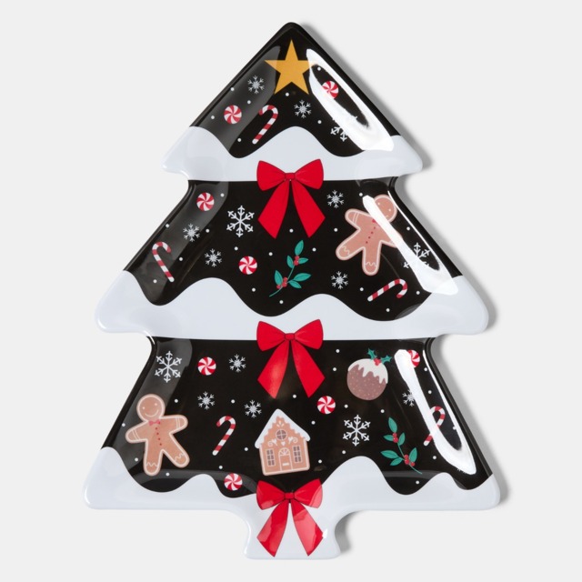 OHS 2 Pack Christmas Tree Serving Platters - Black - image 1