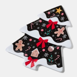 OHS 2 Pack Christmas Tree Serving Platters - Black - thumbnail 2