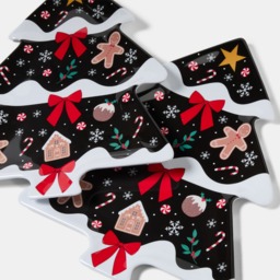 OHS 2 Pack Christmas Tree Serving Platters - Black - thumbnail 3