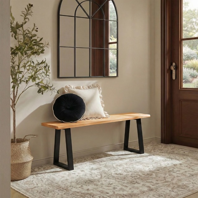 OHS 3 Seater Indoor/Outdoor Wooden Rustic Bench - Natural/Black - image 1