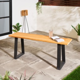 OHS 3 Seater Indoor/Outdoor Wooden Rustic Bench - Natural/Black - thumbnail 2