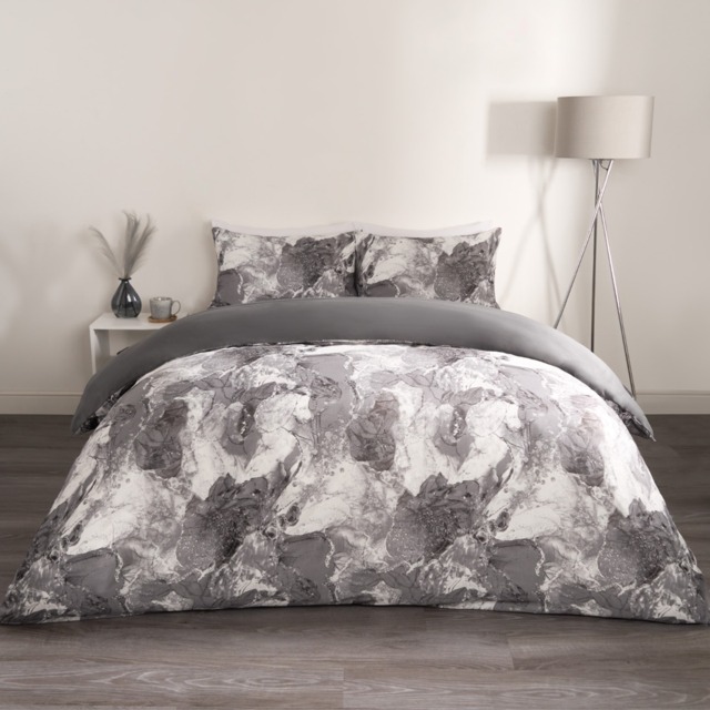 OHS Marble Print Duvet Set, Grey/White - Double - image 1