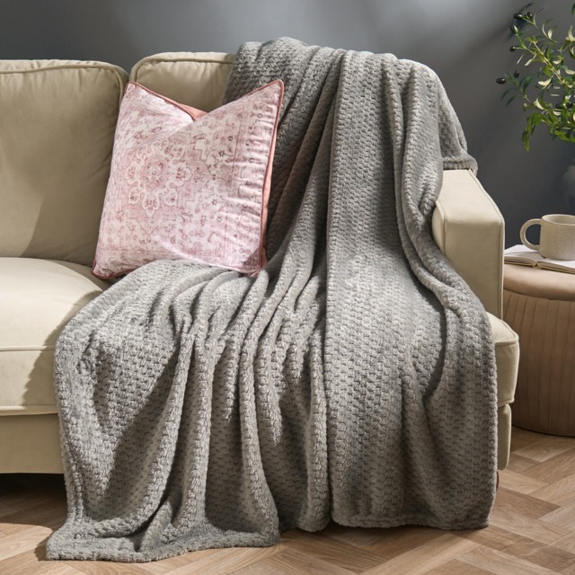 OHS Waffle Fleece Throw, Mid Grey - 125 x 150cm - image 1