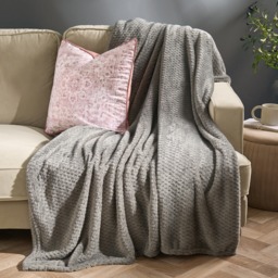 OHS Waffle Fleece Throw, Mid Grey - 125 x 150cm - thumbnail 1