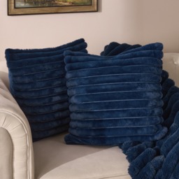 OHS Faux Fur Thick Ribbed Cushion Covers, Navy - 45 x 45cm