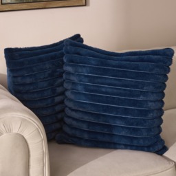 OHS Faux Fur Thick Ribbed Cushion Covers, Navy - 45 x 45cm - thumbnail 2