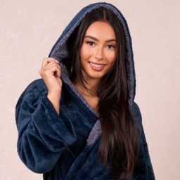 OHS Hooded Sherpa Fleece Dressing Gown - Navy - thumbnail 4
