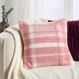 OHS Winter Check Teddy Cushion Covers, Blush - 45 x 45cm - thumbnail 1