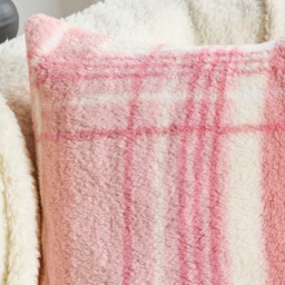 OHS Winter Check Teddy Cushion Covers, Blush - 45 x 45cm - thumbnail 2