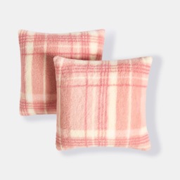 OHS Winter Check Teddy Cushion Covers, Blush - 45 x 45cm - thumbnail 3