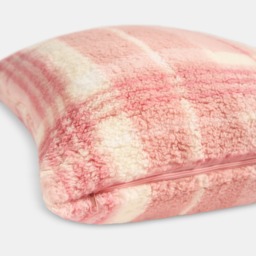 OHS Winter Check Teddy Cushion Covers, Blush - 45 x 45cm - thumbnail 4