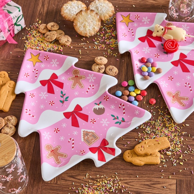 OHS 2 Pack Christmas Tree Serving Platters - Pink - image 1