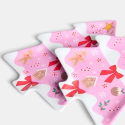 OHS 2 Pack Christmas Tree Serving Platters - Pink - thumbnail 5