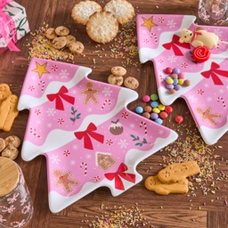 OHS 2 Pack Christmas Tree Serving Platters - Pink - thumbnail 1