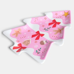 OHS 2 Pack Christmas Tree Serving Platters - Pink - thumbnail 4