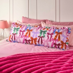 OHS Multi Bow Print Frill Edge Bolster Pillow - Multi