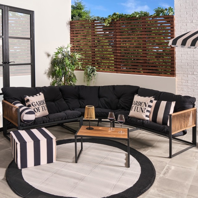 OHS Santorini 5 Seater Corner Sofa Set - Black - image 1