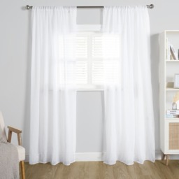 OHS Linen Look Slot Top Voile Curtains (Pair) - White - thumbnail 2