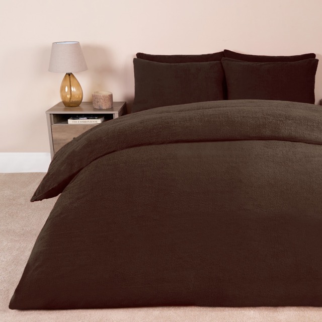OHS Teddy Fleece Duvet Cover Set, Chocolate - King - image 1