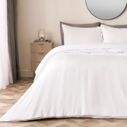 OHS Piped Edge Duvet Cover Set, White/Charcoal - Single