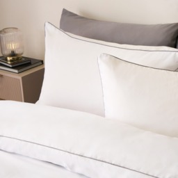 OHS Piped Edge Duvet Cover Set, White/Charcoal - Single - thumbnail 3