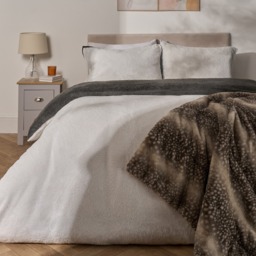 OHS Teddy Fleece Reversible Duvet Cover Set, Charcoal/White - Single - thumbnail 3