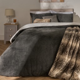 OHS Teddy Fleece Reversible Duvet Cover Set, Charcoal/White - Single