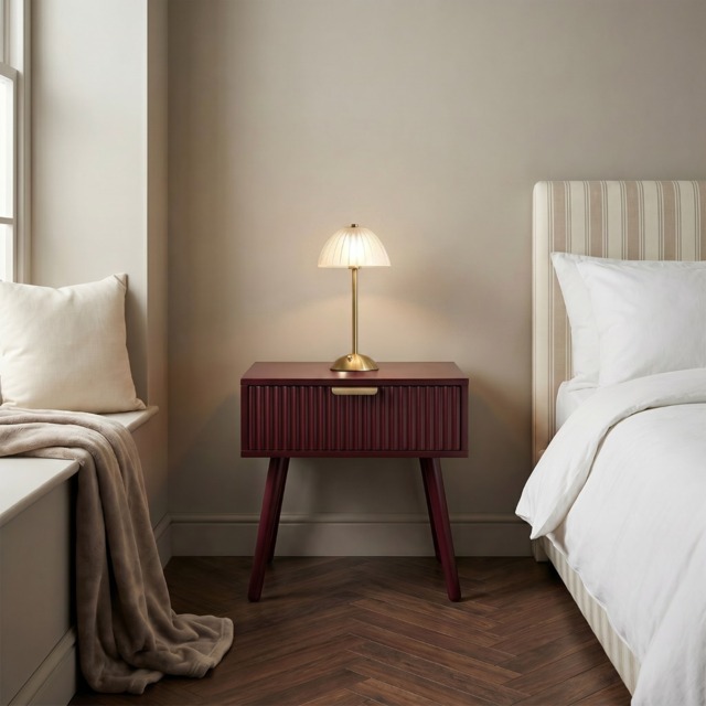 OHS Ribbed 1-Drawer Bedside Table - Dark Berry - image 1