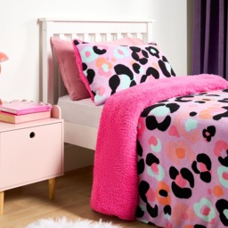 OHS Leopard Fleece Duvet Set, Lilac - Double - thumbnail 2